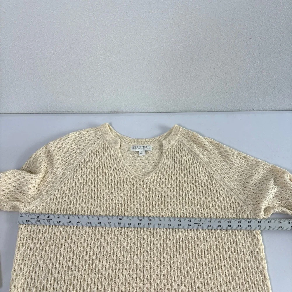 Beautiful by Lawrence Zarian Sweater Womens XL Cream Open Novelty Knit A682073